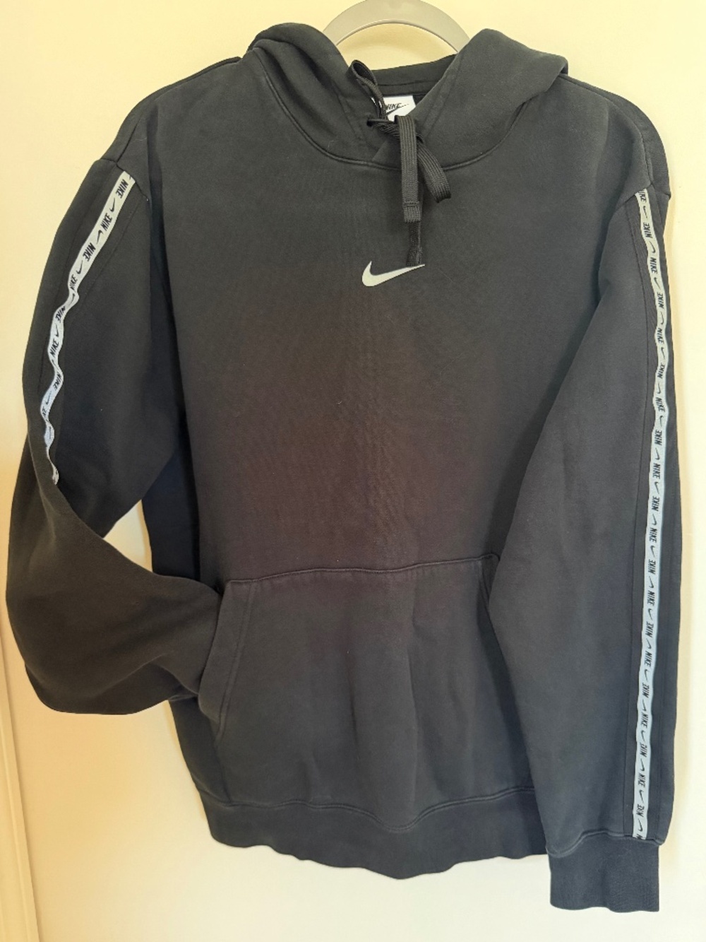 Nike Sportswear Black Logo Tape Fleece Hoodie Reflective Size M